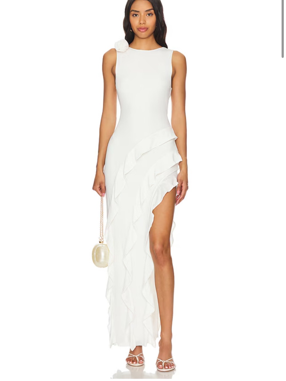 AFRM White Asymmetric Ruffle High-Low Gown